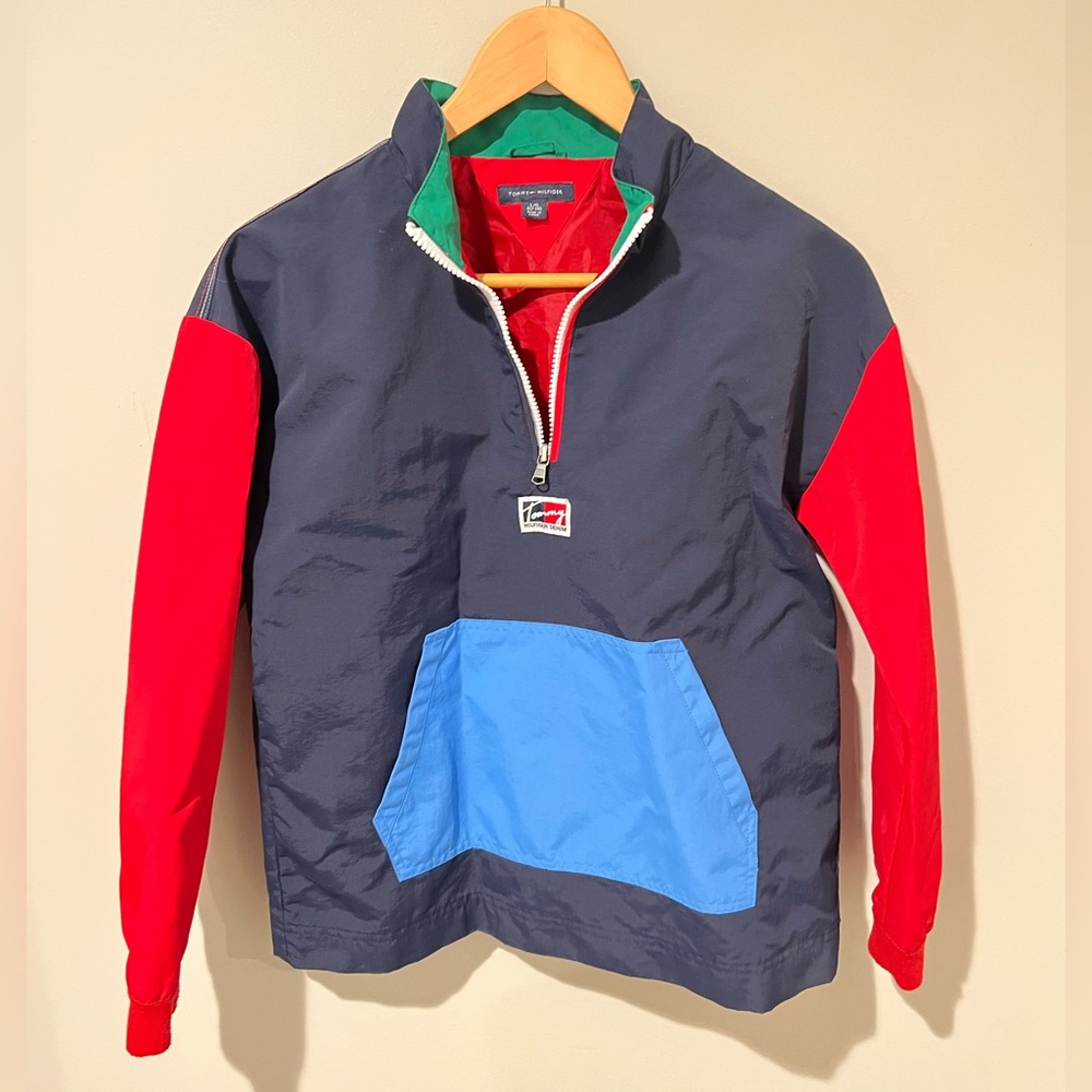 Tommy Hilfiger Navy and Red Quarter-Zip Jacket